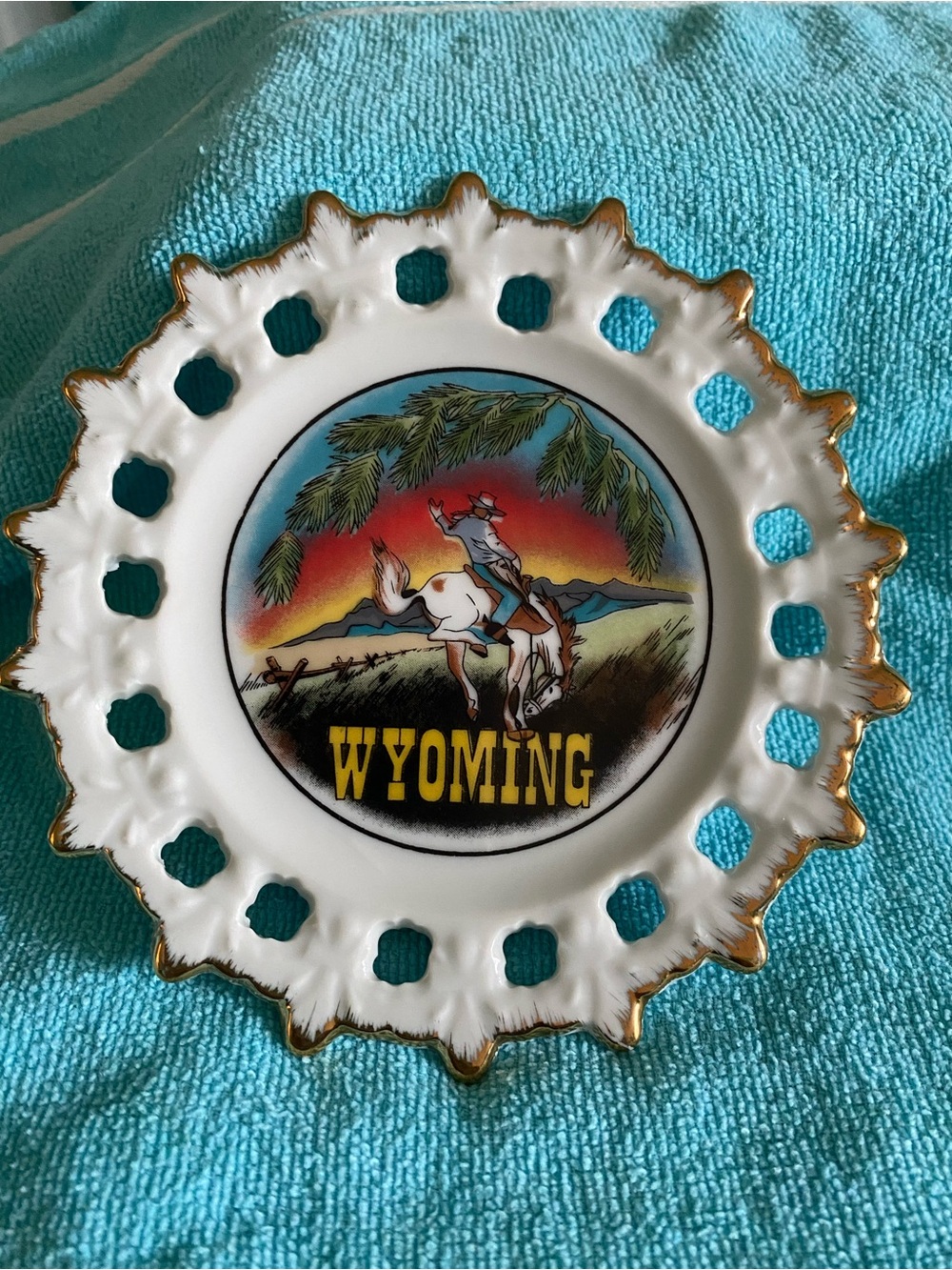 Vintage Wyoming Souvenir Plate Bucking Bronco